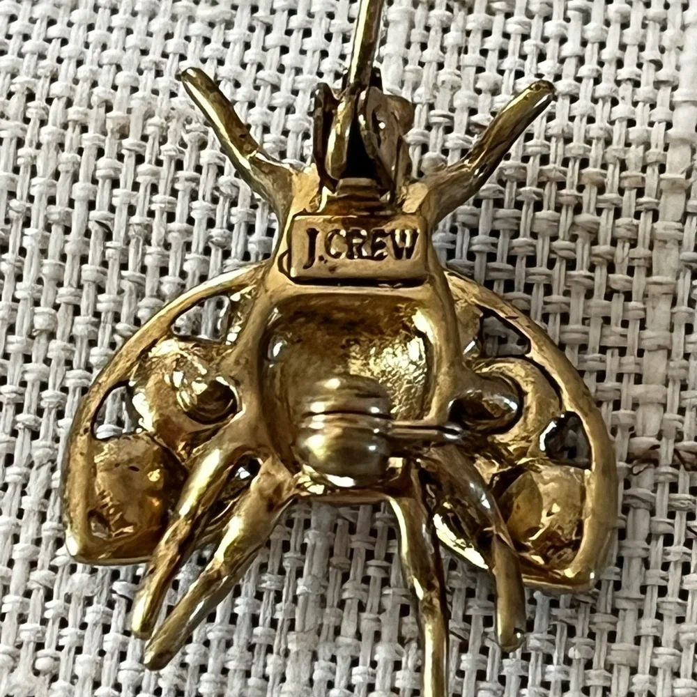 VTG J Crew Gold Tone Fly or Flying Beetle ,ladybug With Black Stones Brooch, Pin
